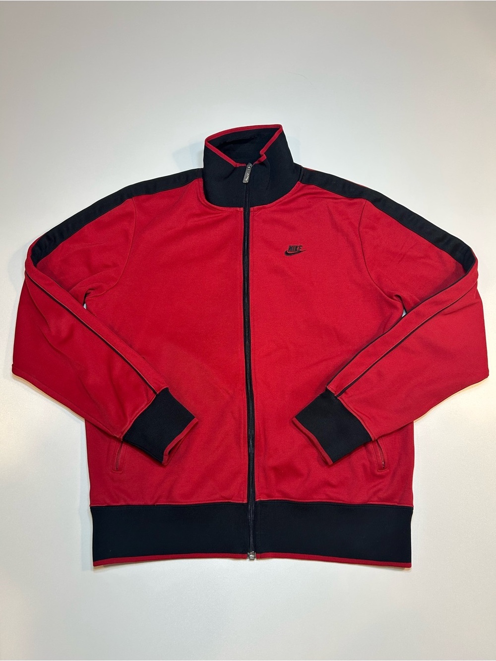 Nike Red Track Jacket Full Zip Black Stripes Stand Collar Warm Up Athletic Med